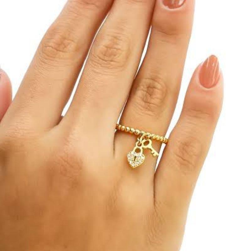 ANEL CHAVE CADEADO COM ZIRCONIA