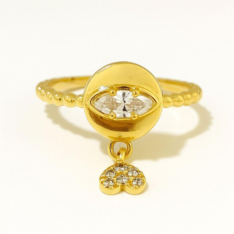 ANEL OLHO GREGO C/ PINGENTE CORAÇAO CRAVEJADO