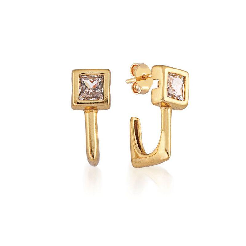 BRINCO ARGOLA COM PEDRA QUADRADA