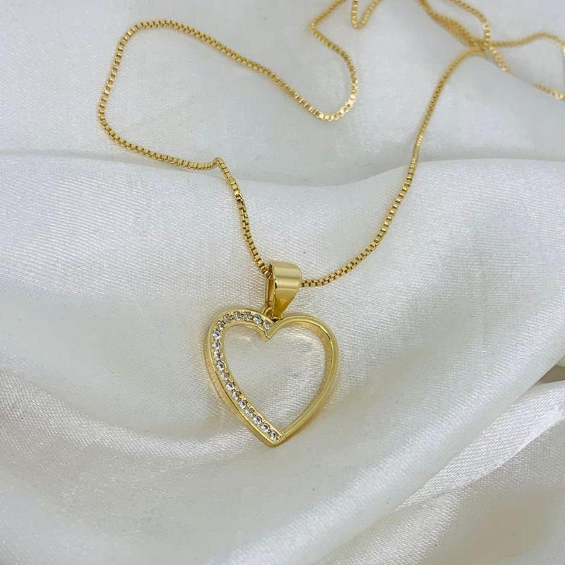 COLAR CORAÇÃO LADO CRAVEJADO E LADO LISO