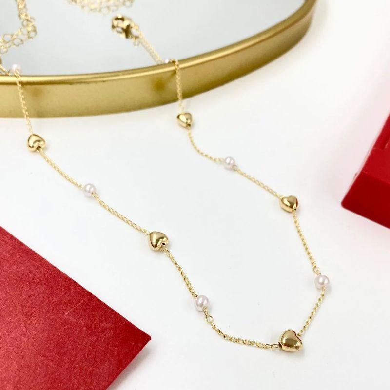 COLAR CORAÇAO LISO C/ PEROLA