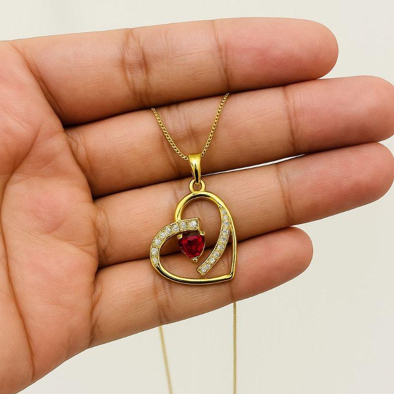 COLAR  CORAÇAO ROSA C/ ZIRCONIA