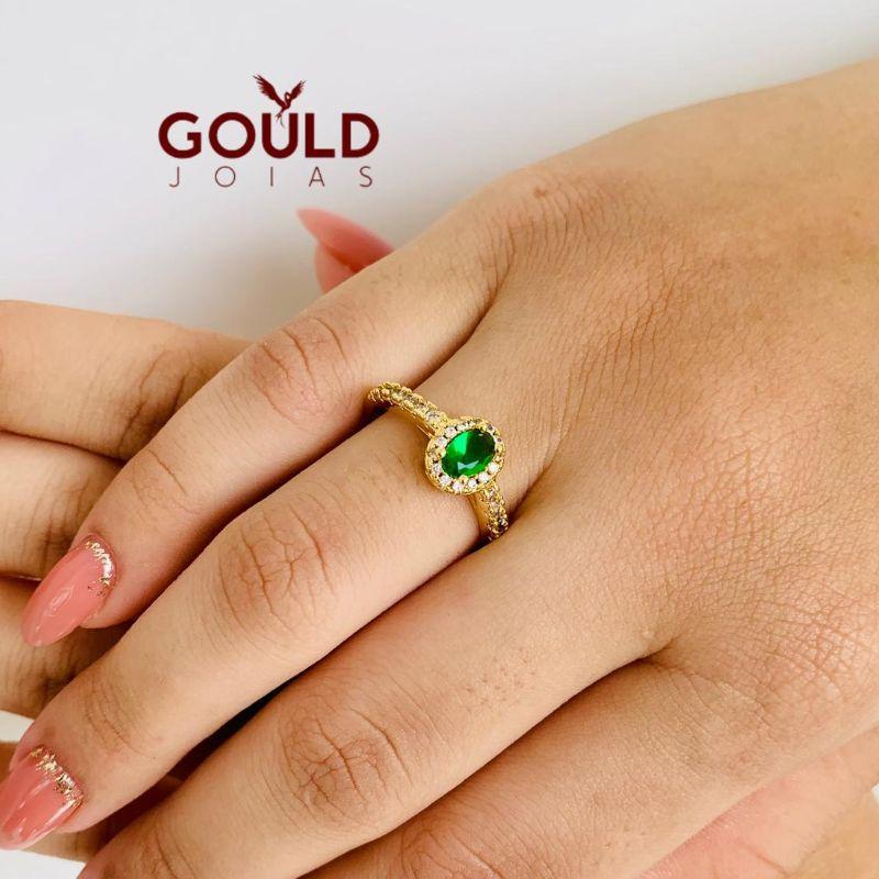 ANEL PRINCESA PEDRA VERDE OVAL CRAVEJADO