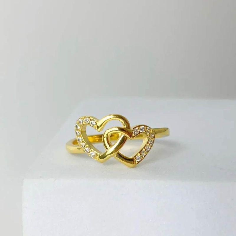 ANEL CORAÇAO DUPLO C/ ZIRCONIA