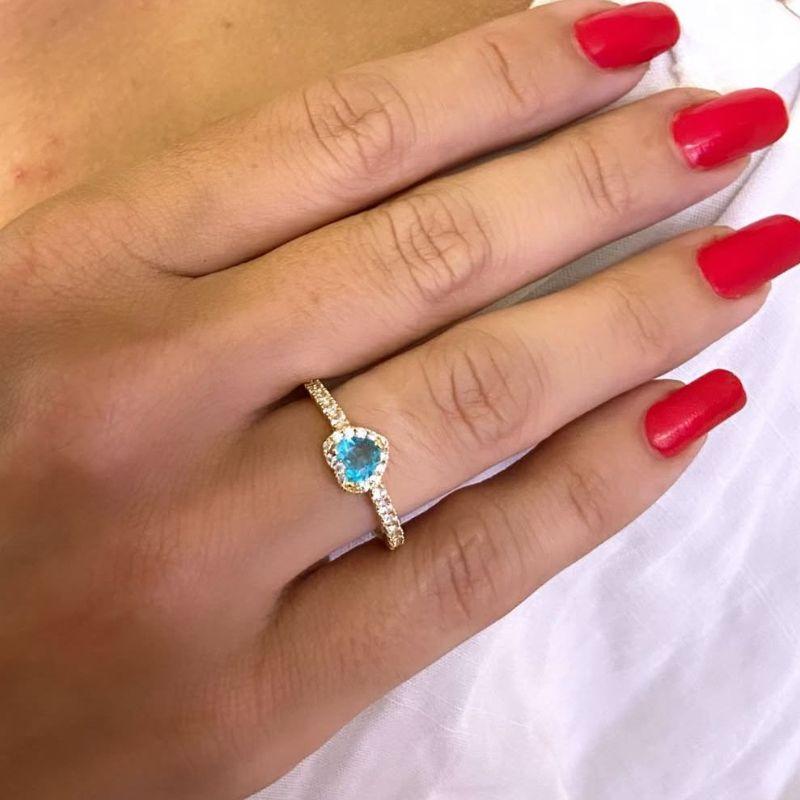 ANEL PRINCESA CORAÇÃO AZUL AGUA CRAVEJADO