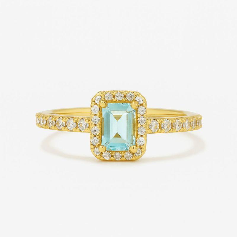 ANEL PRINCESA QUADRADO AZUL AGUA CRAVEJADO