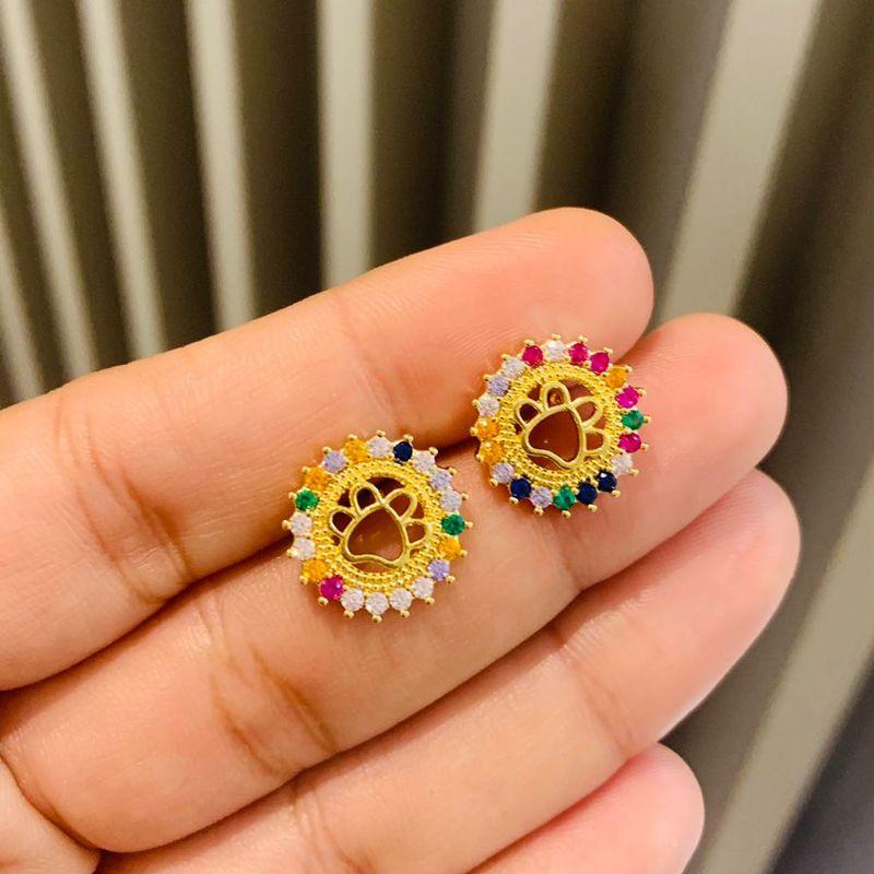 BRINCO PATINHA CRAVEJADA COLORIDA   DE ZIRCONIA