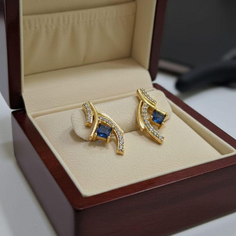 BRINCO GALHOS C/ ZIRCONIA PEDRA AZUL