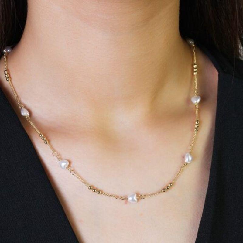 COLAR CORAÇAO PEROLA C/ 3BOLINHA