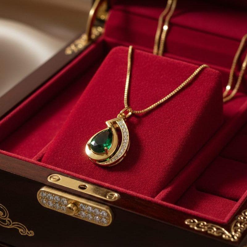 COLAR GOTA PEDRA VERDE C/ ZIRCONIA