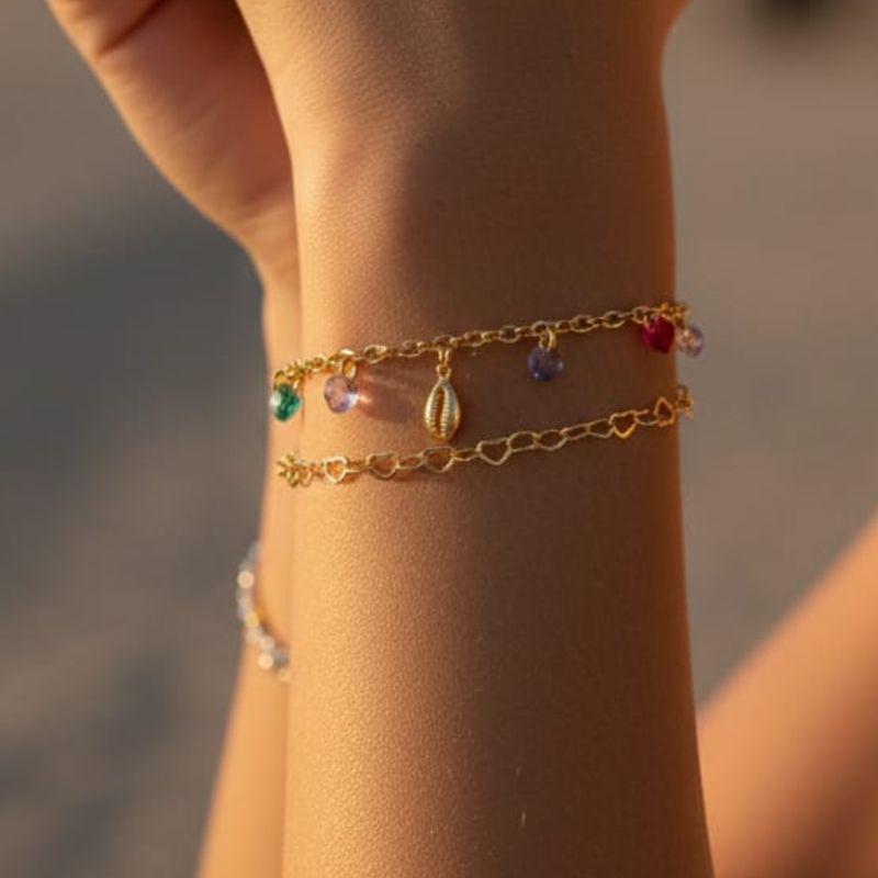 PULSEIRA  DUPLA PEDRAS COLORIDA