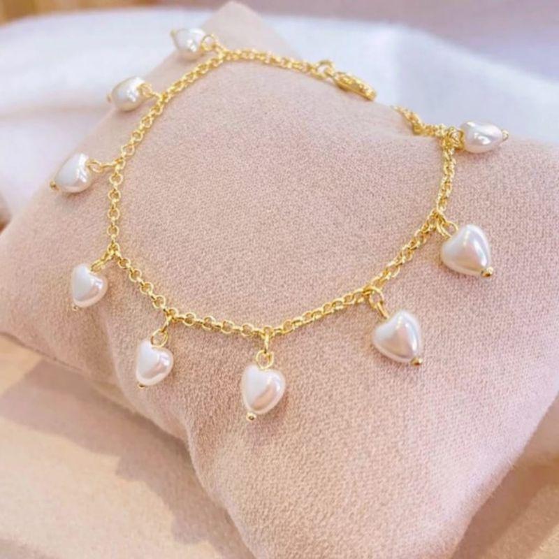 PULSEIRA PINGENTE CORAÇAO PEROLA