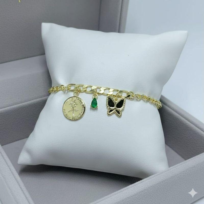 PULSEIRA PLANTA AMOR COLHE FELICIDADE/BORBOLETA GOTA VERDE