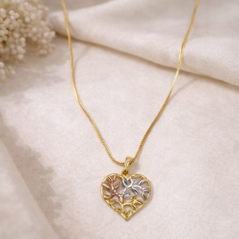 COLAR  CORAÇAO GALHO 3 TONS