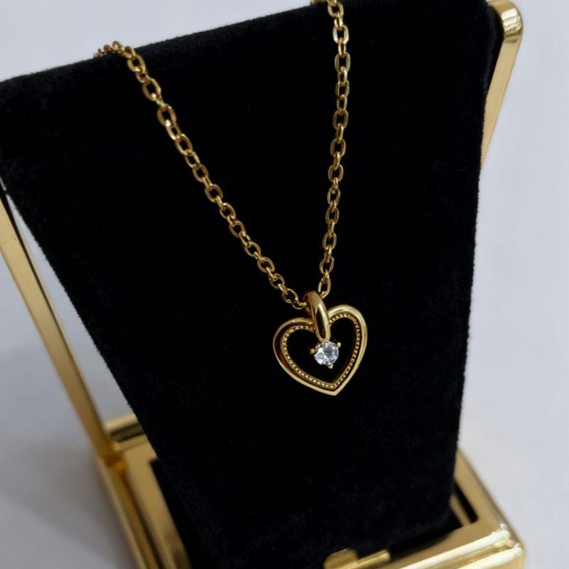 COLAR CORAÇAO VAZADO C/ ZIRCONIA