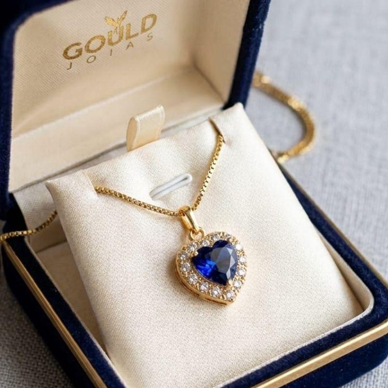 COLAR CORAÇAO AZUL CRAVEJADO