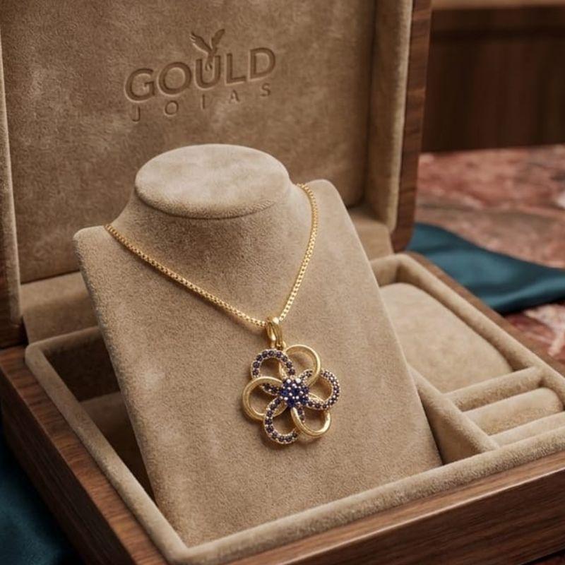 COLAR FLOR AZUL CRAVEJADA