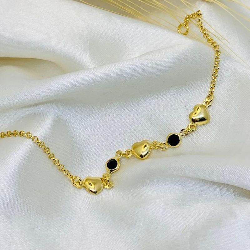 PULSEIRA CORAÇAO COM PEDRA PRETA