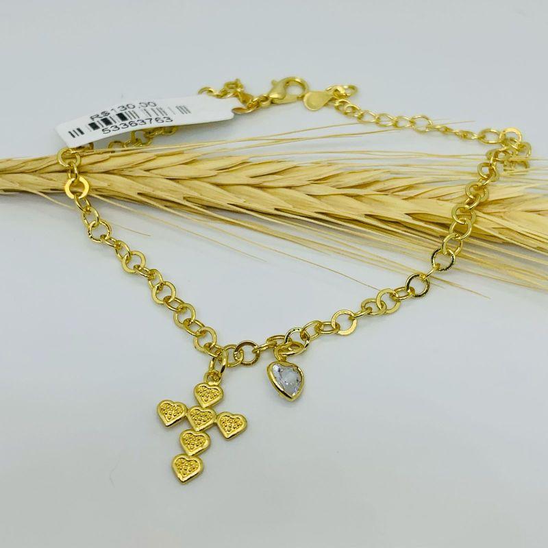 PULSEIRA ELOS COM CRUZ E PONTO DE LUZ EM CORAÇÃO