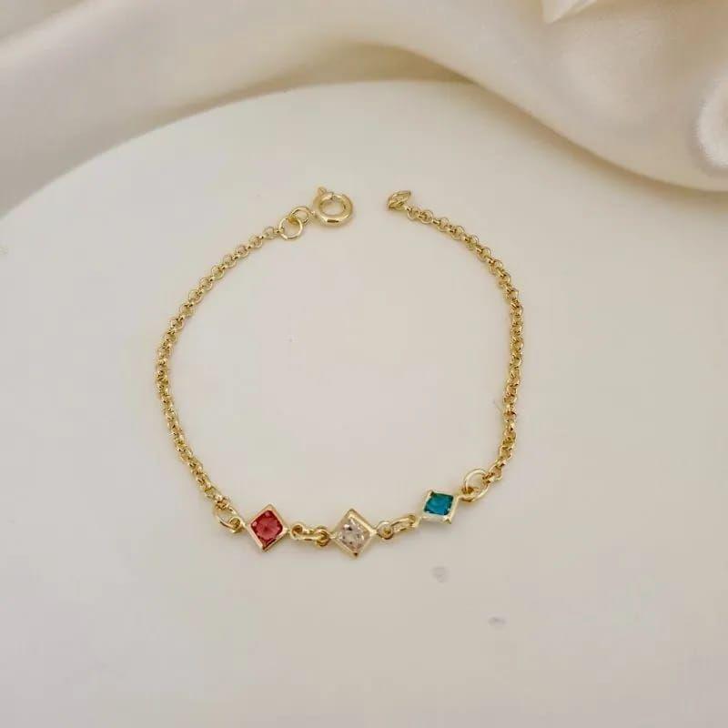 PULSEIRA INFANTIL 3 PEDRAS COLORIDAS