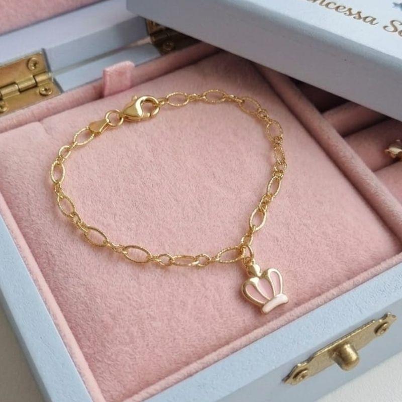 PULSEIRA INFANTIL COROA ROSA RESINA