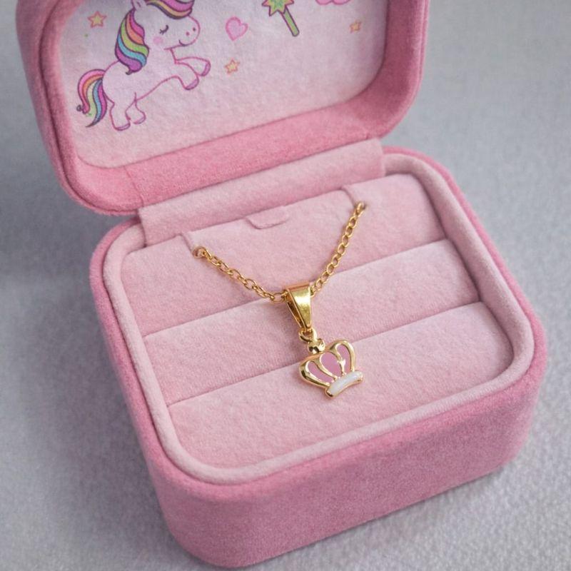 COLAR INFANTIL COROA ROSA RESINA