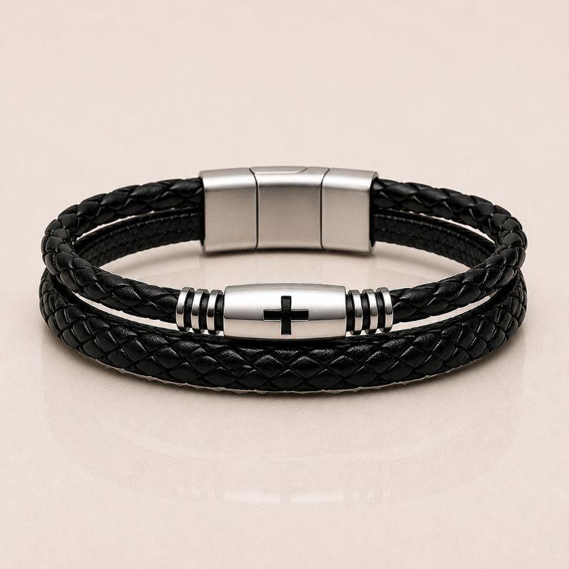 PULSEIRA ALÇA DE COURO TRANÇADA CRUZ