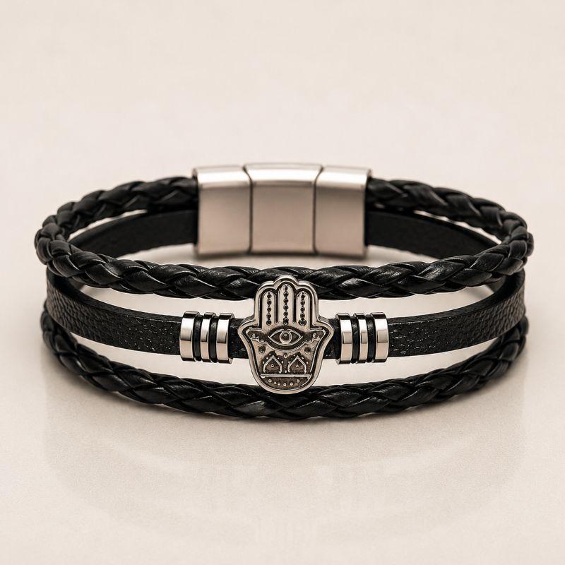 PULSEIRA ALÇA DE COURO TRANÇADA MAO DE FATIMA