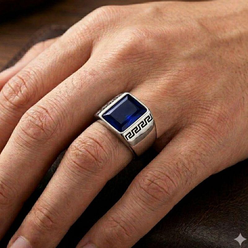 ANEL MASCULINO PEDRA AZUL