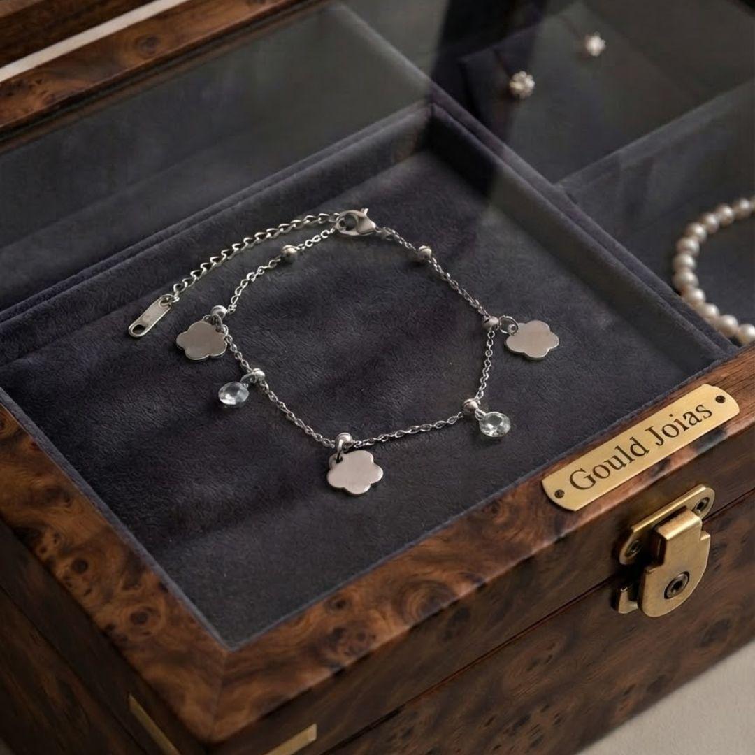 PULSEIRA FLOR COM PEDRA CRISTAL